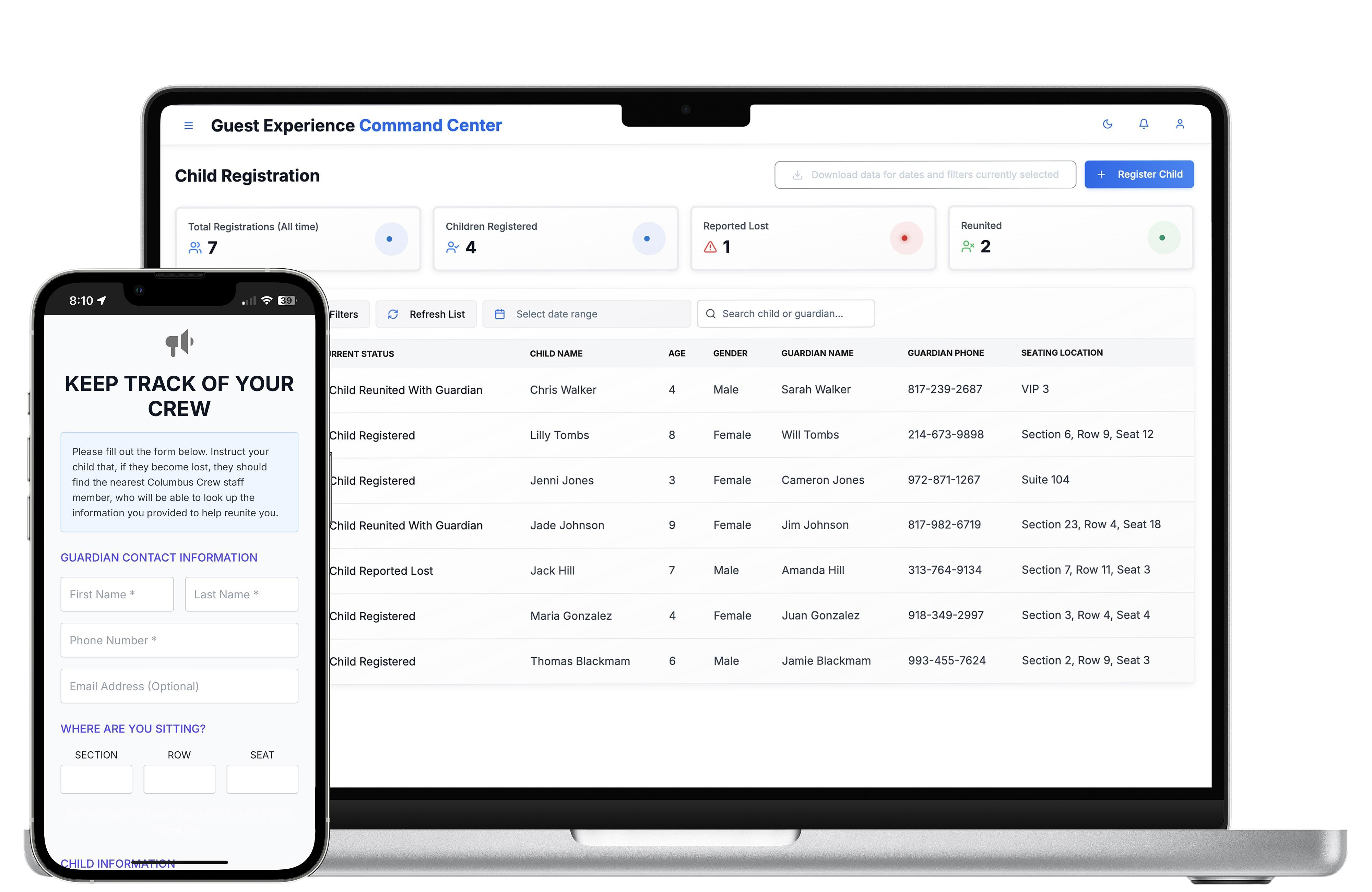 Child Registration System - Mobile and Desktop Dashboard