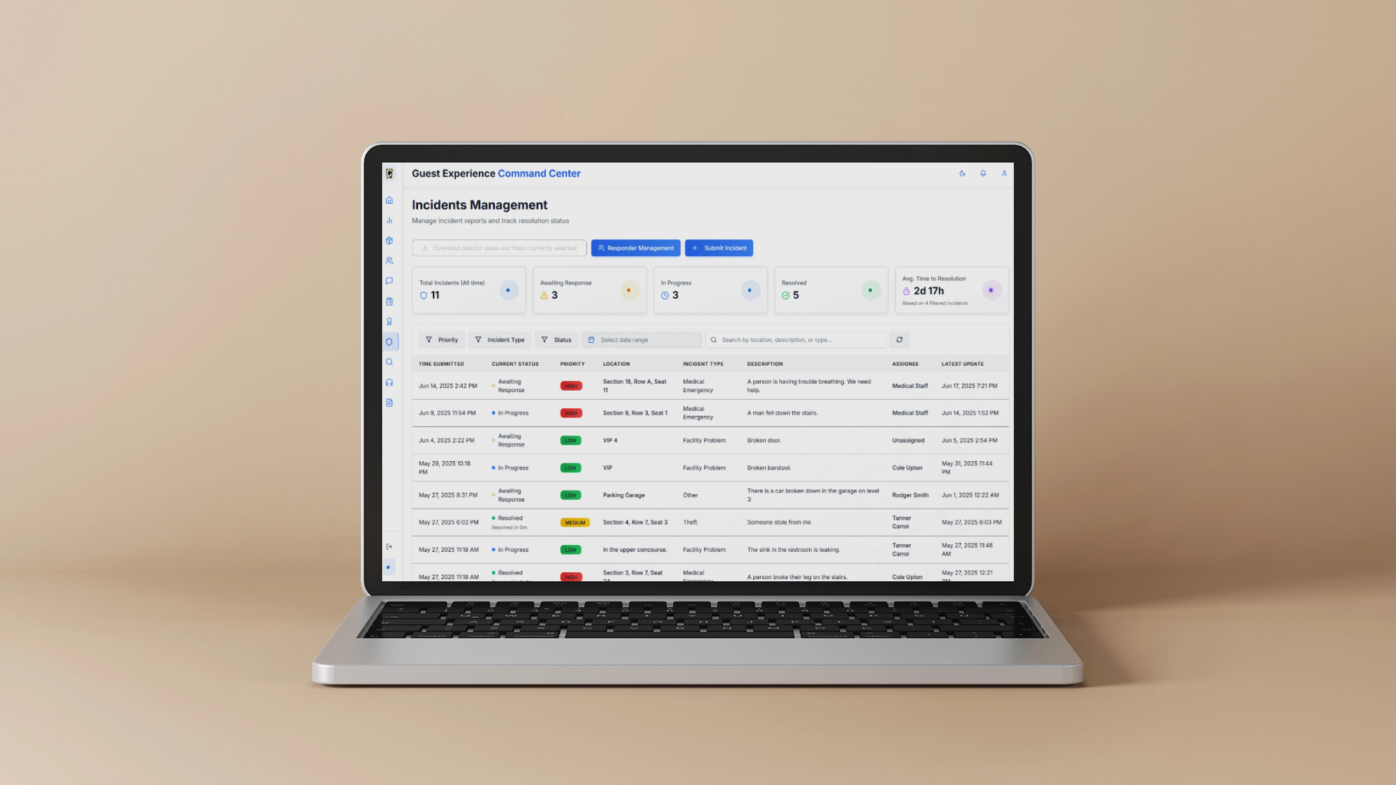 Laptop showing incidents management dashboard