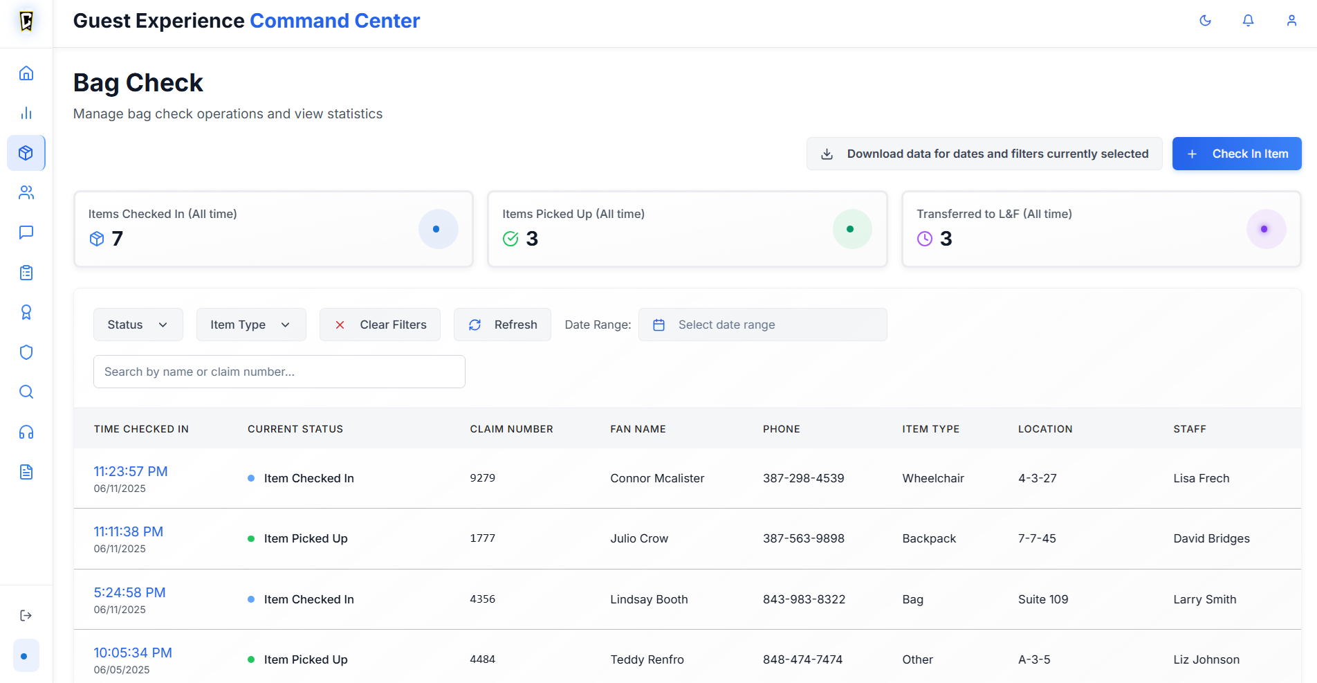 Bag Check Dashboard